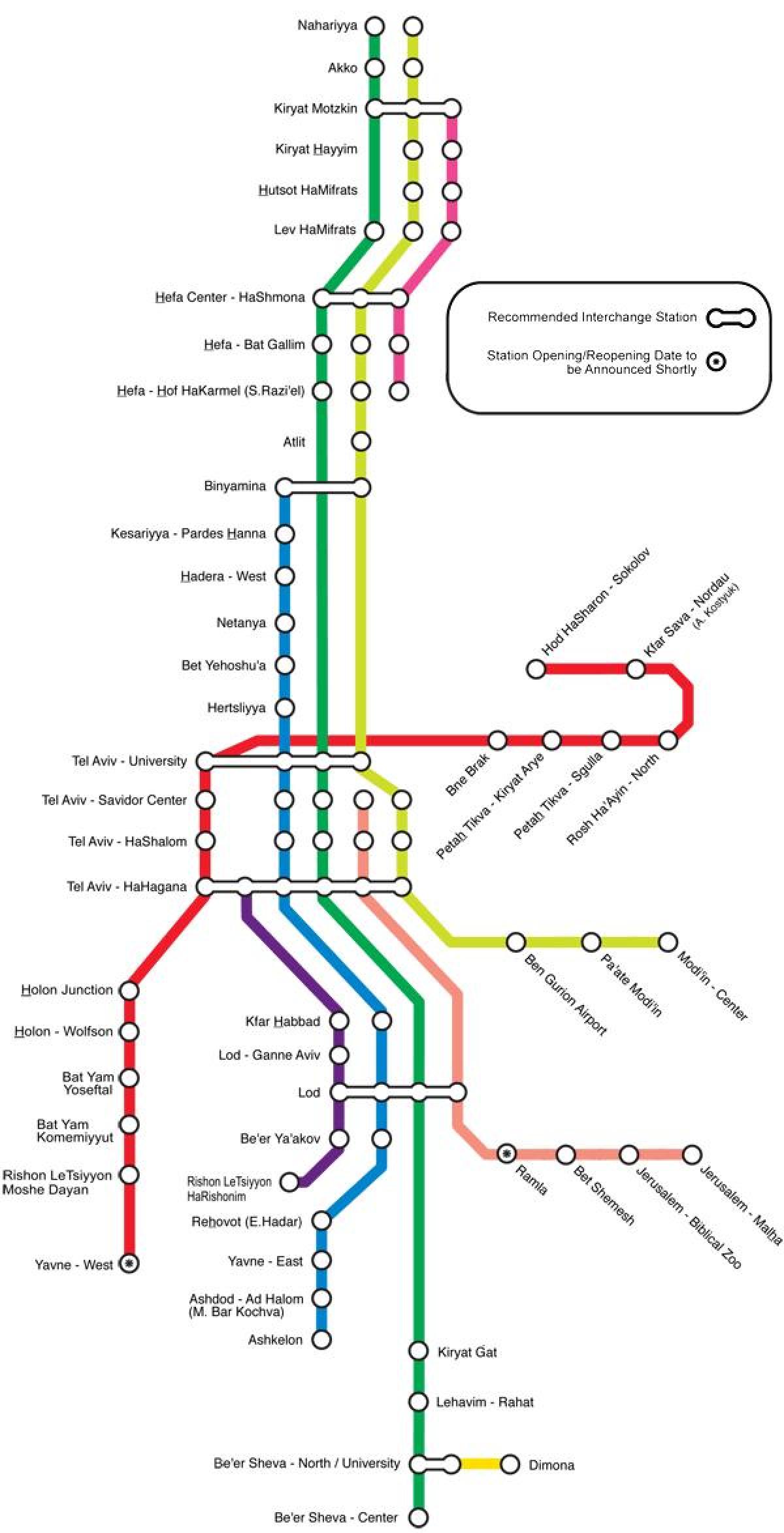 mapa w Tel Awiwie pociągiem 