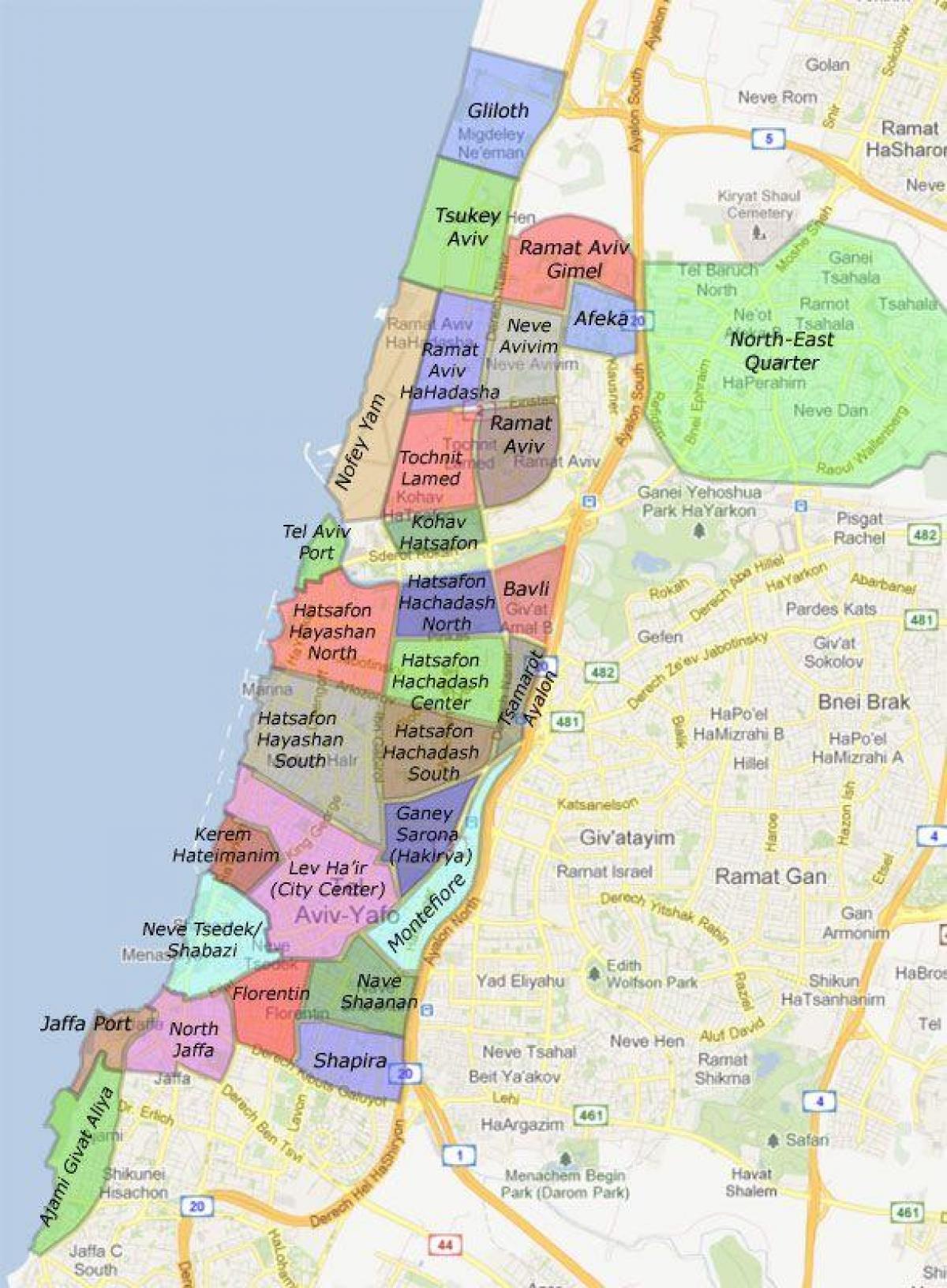 Tel-Aviv dzielnice mapie