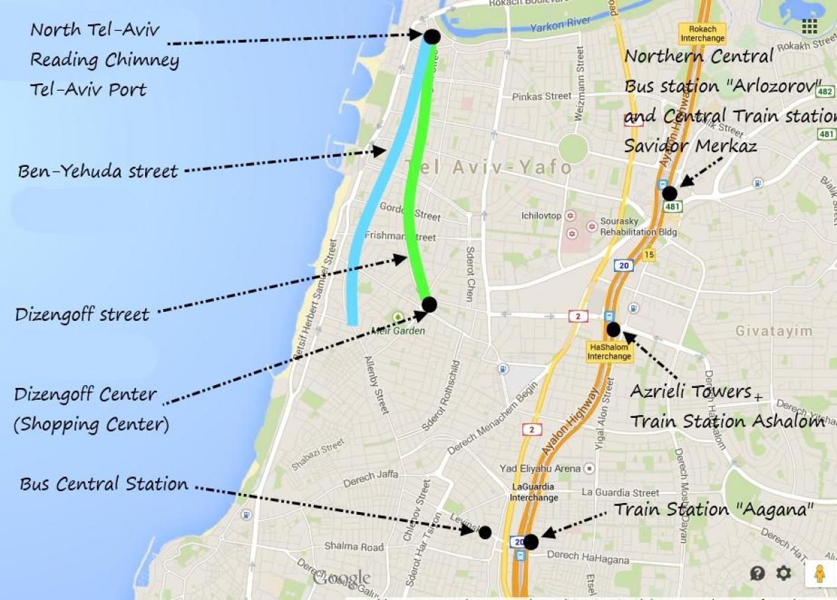 mapa w Tel Awiwie środkami transportu publicznego