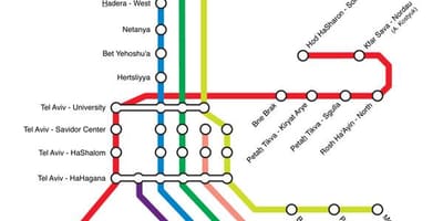 Mapa w Tel Awiwie pociągiem 